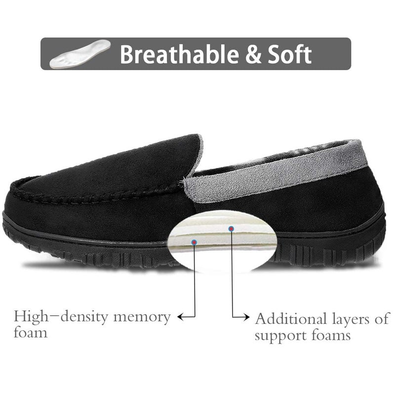 shoeslocker Men's Moccasin Slippers, Indoor Outdoor House Shoes with Memory Foam, Black Size 11 - Image 3